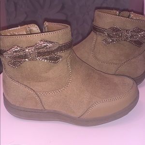 Brown and brown glitter toddler stride ride boots
